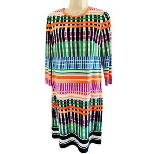 Eliza J Shift Dress Women's 8 Striped 3/4 Sleeve Crew Neck Lined Multicolor